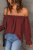 Red Frilled Off-shoulder Neckline Loose Blouse
