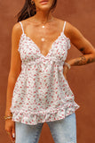 Beige Floral V Neck Flowy Tank Top
