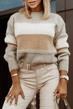 color Chunky Striped Mock Neck Pullover Sweater