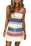 Spaghetti Straps Striped Drawstring Waist Mini Dress