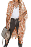 Boho Paisley Print Kimono Beach Cover up with Tassel