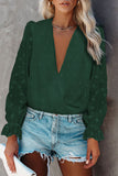 Polka Dot Print Deep V Neck Blouse