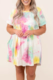 Tie Dye Crewneck Short Sleeve Casual Plus Size Dress