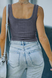 Ribbed Knit Henley Crop Tank