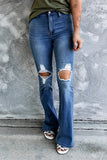 High Waist Hollow-out Ripped Flare Jeans