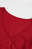 Plus Size Puff Sleeve Wrap V Neck Midi Dress