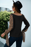 Contrast Leopard Sleeve Off Shoulder Top