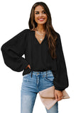 V Neck Lantern Sleeve Textured Solid Top