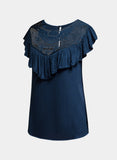 Lace Splicing Ruffled Short Sleeve T-shirt
