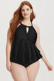 Plus Size Lace Surplice Ruffle One-piece Swimsuit