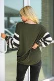 V Neck Leopard Stripe Splice Lantern Sleeve Top