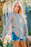 Sky Blue Geometric Aztec Print Long Sleeve Blouse