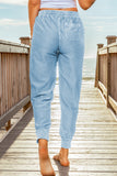 Sky Blue Elastic Waist Jogger Pants with Pockets