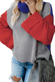 Khaki Long Sleeve Turtleneck Color Block Pullover Knit Sweater