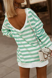 Green Loose O Neck Long Sleeve Office Female Pocket Tops