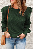 Frilled Shoulder Detail Cable Knit Sweater