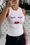 Eyelash Lip Print Round Neck Tank Top