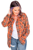 Orange Plus Size Plaid Pocketed Long Sleeve Shirt