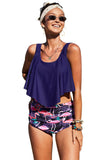 Print Crop Ruffled Overlay High Waist Tankini