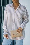 Khaki Striped Buttons Closure Long Sleeve Shirt