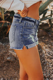 Washed Distressed Denim Shorts