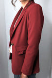 Red Black Lapel Collar Button Pocket Blazer