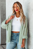 Green Frayed Boyfriend Corduroy Shacket