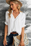 Split Frill Neck Puff Sleeve Blouse