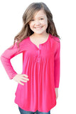 Long Sleeve Button Detail Pleated Little Girls Top