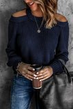 Blue Cool Breeze Cotton Cold Shoulder Sweater