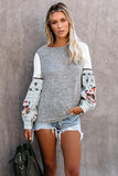Contrast Printed Sleeve Knit Sweatshirts