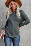 Crew Neck Ribbed Trim Waffle Knit Top