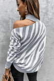 Zebra Print Mock Neck Cold Shoulder Sweater
