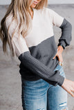 V Neck Colorblock Waffle Knit Top