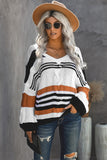 Stripe Color Block Bubblegum V-Neck Braided Knit Sweater