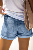 Distressed Ripped Rolled Hem Black Denim Shorts