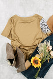 Khaki Blessed Leopard Print Short Sleeve T Shirt
