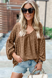 V Neck Polka Dot Lantern Sleeve Top