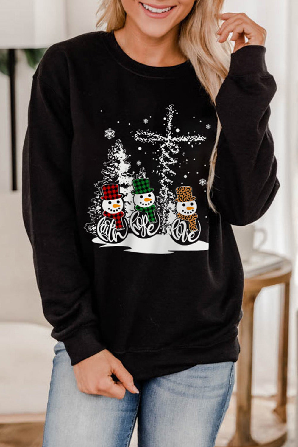 Christmas Snowman Graphic Print Pullover Sweatshirt
