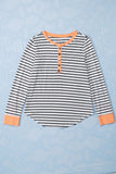 Striped Colorblock Button Down Long Sleeve Top