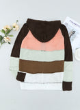 color Zipped Front Colorblock Hollow-out Knit Hoodie