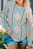 Geometric Aztec Print Long Sleeve Blouse