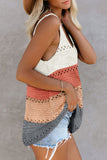 Adjustable Spaghetti Straps Colorblock Knit Tank Top