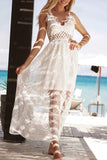 White Lace Crisscross Backless Maxi Dress