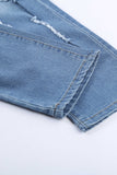 Print Stitching Ripped Skinny Jeans