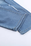 Print Stitching Ripped Skinny Jeans