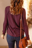 V Neck Waffle Knit Long Sleeve Top