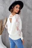 Sexy V Neck Surplice Hollow-out Sweater with Lace Sleeves