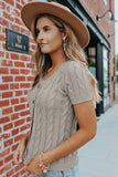 Cable Knit Short Sleeve Top with Buttons