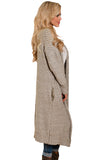 Khaki Open Front Knit Long Cardigan